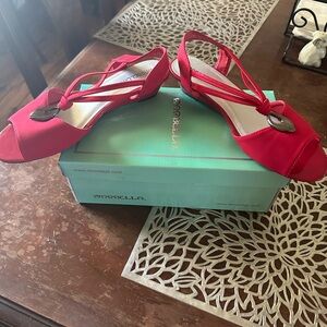 Womens red sling back shoe with open toe